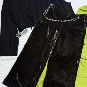 Black Velvet Pants with Chain Detail
